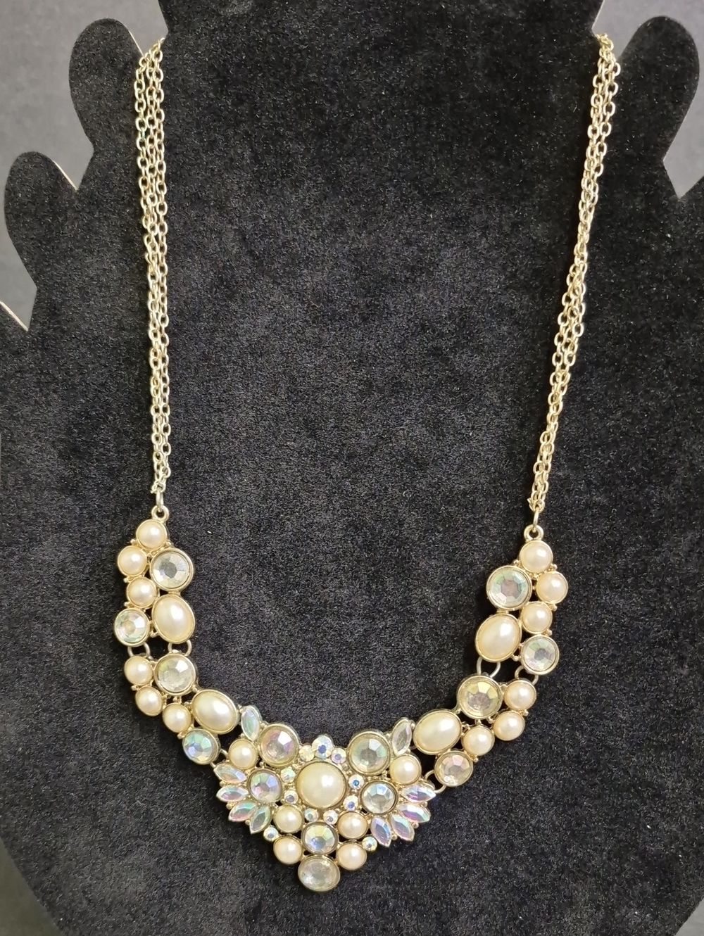 Gold-Tone Pearl & Aurora Crystal Statement Necklace